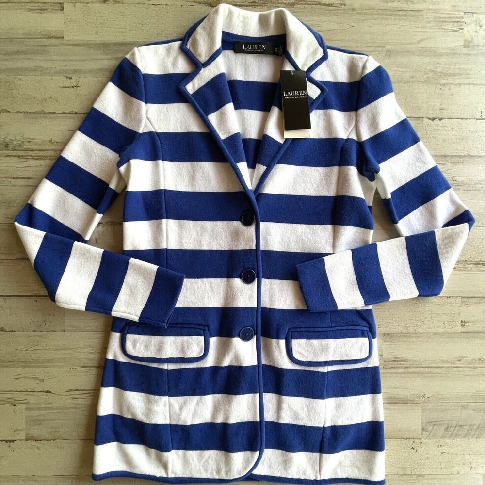 Ralph Lauren Combed Cotton Striped Blazer XS